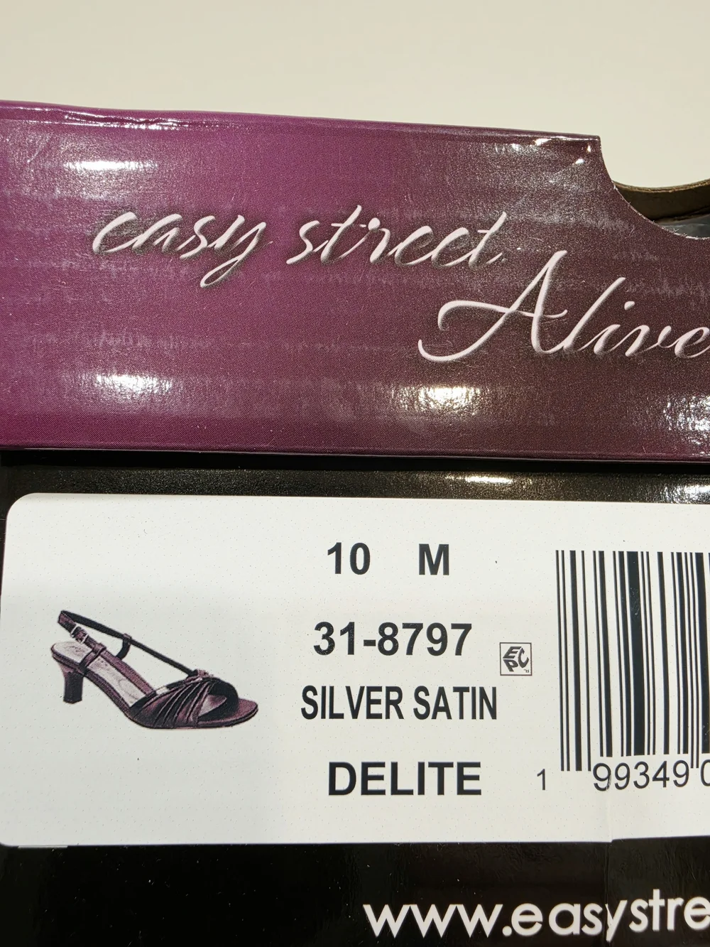 easy street Silver Satin Delite Rhinestone Slingback Heels